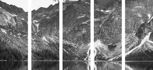 5-dijelna slika jezero Morské oko u Tatrama u crno-bijelom dizajnu