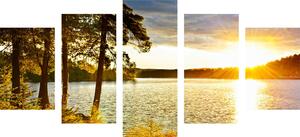 5-dijelna slika zalazak sunca nad jezerom