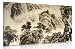 Slika kineski pejzaž u sepijastom tonu