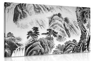 Slika kineski pejzaž u crno-bijelom dizajnu