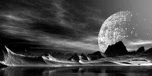 Slika futuristički planet u crno-bijelom dizajnu