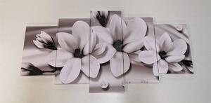 5-dijelna slika luksuzna magnolija s biserima u crno-bijelom dizajnu