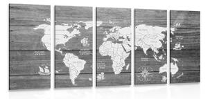 5-dijelna slika crno-bijela karta na drvu
