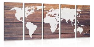 5-dijelna slika zemljovid svijeta s drvenom pozadinom