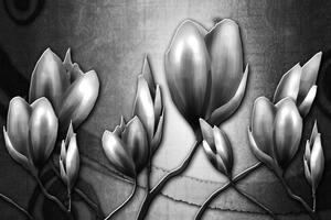 Slika cvjetovi u etno stilu u crno-bijelom dizajnu