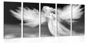 5-dijelna slika anđeo u oblacima u crno-bijelom dizajnu