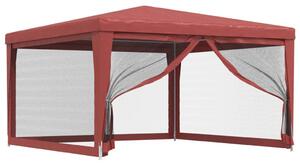 VidaXL Šator za zabave s 4 mrežasta bočna zida crveni 4 x 4 m HDPE
