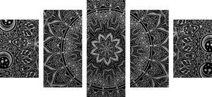 5-dijelna slika orijentalna Mandala u crno-bijelom dizajnu