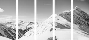 5-dijelna slika snježna planina u crno-bijelom dizajnu