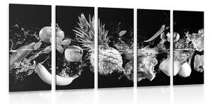 5-dijelna slika organsko voće i povrće u crno-bijelom dizajnu