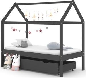 VidaXL Okvir za dječji krevet s ladicom tamnosivi 80 x 160 cm borovina