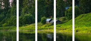 5-dijelna slika bajkovite kućice uz rijeku