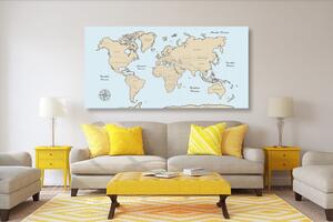Slika bež zemljovid svijeta na plavoj pozadini