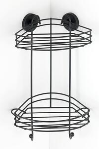 Crna kutna dvoetažna kupaonska polica Wenko Vacuum-Loc® Pavia, visina 43 cm