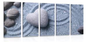 5-dijelna slika srce od kamena na pješčanoj pozadini - 100x50