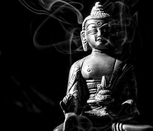 Slika kip Buddhe u crno-bijelom dizajnu