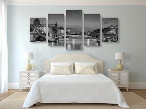 5-dijelna slika sjajna panorama Pariza u crno-bijelom dizajnu