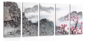 5-dijelna slika kineski krajolik u magli