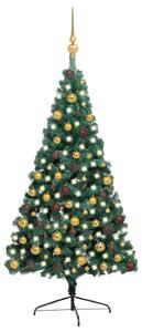 VidaXL Umjetna polovica božićnog drvca LED s kuglicama zelena 210 cm