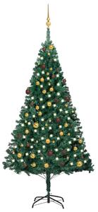 VidaXL Umjetno božićno drvce LED s kuglicama zeleno 210 cm PVC