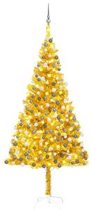 VidaXL Umjetno božićno drvce LED s kuglicama zlatno 240 cm PET