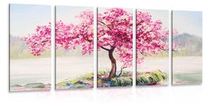 5-dijelna slika orijentalna trešnja u ružičastom tonu