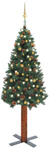 VidaXL Usko božićno drvce s LED svjetlima i kuglicama zeleno 210 cm