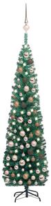 VidaXL Tanko umjetno osvijetljeno božićno drvce i kuglice zeleno 180cm