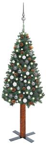 VidaXL Usko božićno drvce s LED svjetlima i kuglicama zeleno 150cm PVC