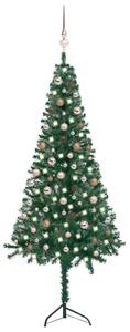 VidaXL Kutno umjetno božićno drvce LED s kuglicama zeleno 210 cm PVC