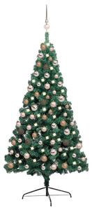 VidaXL Umjetna polovica božićnog drvca LED s kuglicama zelena 150 cm