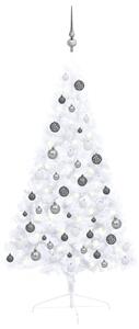 VidaXL Umjetna polovica božićnog drvca LED s kuglicama bijela 120 cm