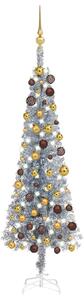 VidaXL Tanko božićno drvce s LED svjetlom i setom kugli 120 cm srebrno