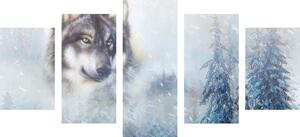 5-dijelna slika vuk u snježnom krajoliku