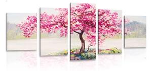 5-dijelna slika orijentalna trešnja u ružičastom tonu