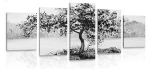 5-dijelna slika orijentalna trešnja u crno-bijelom dizajnu