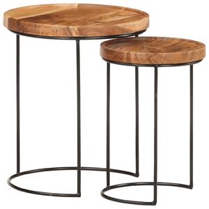 VidaXL 2-dijelni set stolića za kavu masivno bagremovo drvo i čelik
