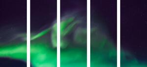 5-dijelna slika zelena polarna svjetlost na nebu