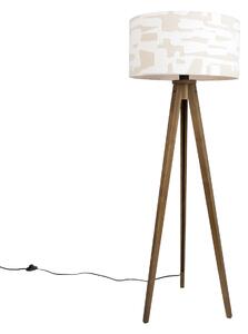 Drvena podna svjetiljka s bež i bijelim prugastim sjenilom 50 cm - Tripod Classic