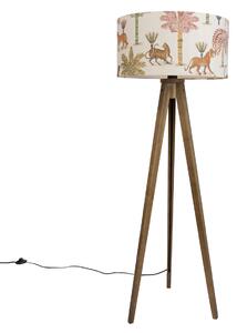 Drvena podna svjetiljka s višebojnim sjenilom s uzorkom životinja 50 cm - Tripod Classic