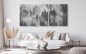 5-dijelna slika planine u magli u crno-bijelom dizajnu