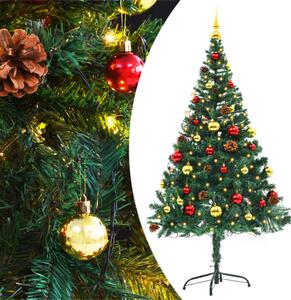 VidaXL Umjetno božićno drvce s kuglicama i LED svjetlima zeleno 150cm