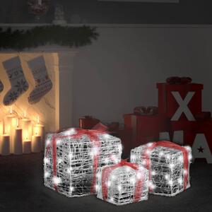 VidaXL Ukrasne akrilne božićne kutije za poklone 3 kom hladne bijele