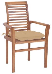 VidaXL Blagovaonske stolice s bež jastucima 4 kom od masivne tikovine