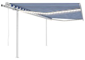 VidaXL Automatska tenda sa senzorom LED 4,5 x 3 m plavo-bijela