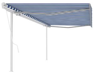 VidaXL Automatska tenda na uvlačenje sa stupovima 5x3 m plavo-bijela