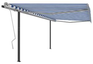 VidaXL Automatska tenda na uvlačenje sa stupovima 4,5x3 m plavo-bijela