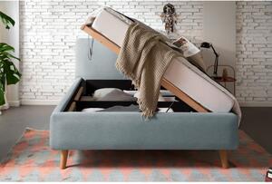 Plavo-bež bračni krevet s podnicom i prostorom za pohranu Meise Möbel Mattis, 140 x 200 cm