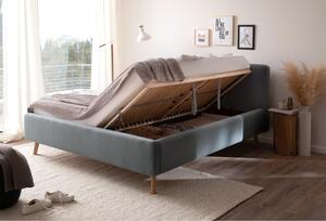 Plavo-bež bračni krevet s podnicom i prostorom za pohranu Meise Möbel Mattis, 180 x 200 cm