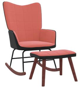 VidaXL Stolica za ljuljanje s osloncem za noge ružičasta baršun i PVC